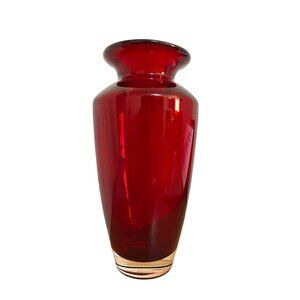 Hand-Blown Clear Base Ruby Red Glass Vase 10 Inches Tall